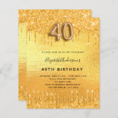 40e verjaardag gouden glitter druppels uitnodiging (Voorkant / Achterkant)