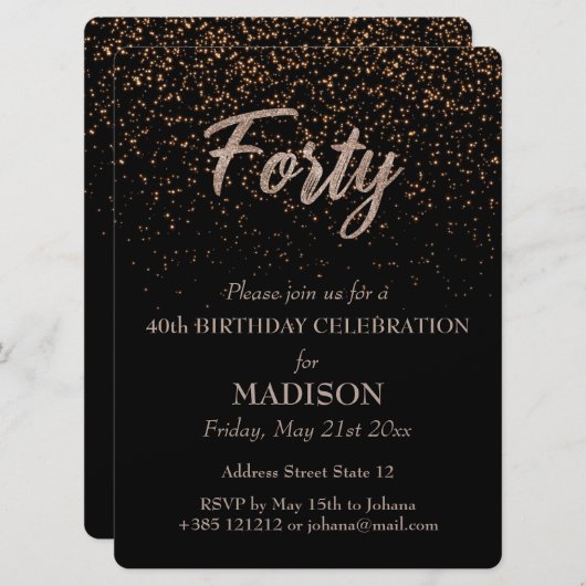 40e verjaardag Gouden Glitter Kaart (Voorkant / Achterkant)