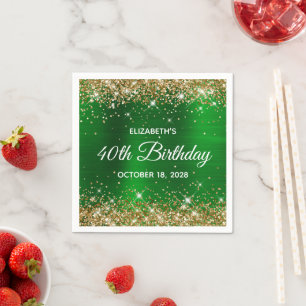 40e Verjaardag Gouden Glitter Smaragdgroene Folie Servet