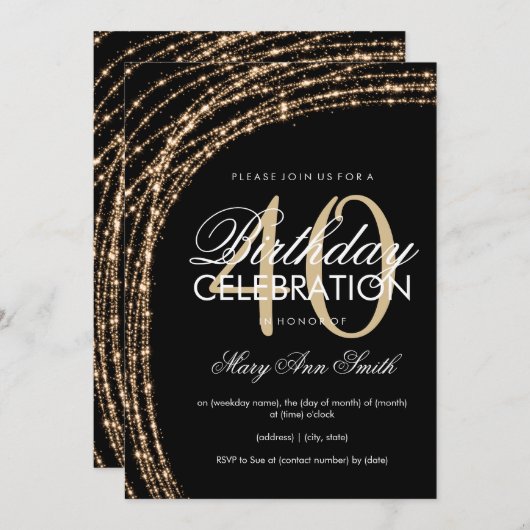 40e verjaardag Gouden Sparkling String Lights Kaart (Voorkant / Achterkant)