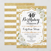 40e verjaardag - gouden witte strepen Rozen Kaart (Voorkant / Achterkant)