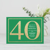 40e verjaardag groen en goud glitters kaart (Staand voorkant)