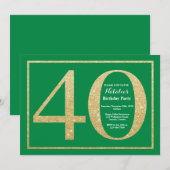 40e verjaardag groen en goud glitters kaart (Voorkant / Achterkant)