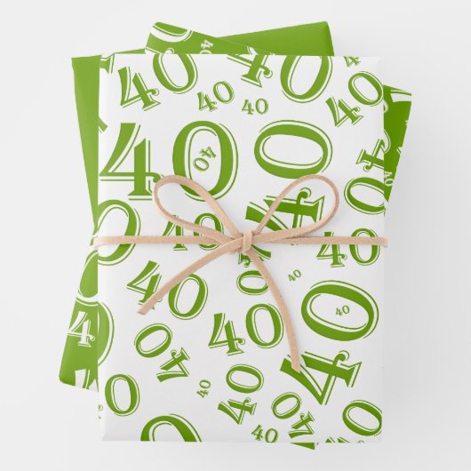 40e verjaardag Groen en Witte nummerpatroon 40 Inpakpapier Vel (In situ)