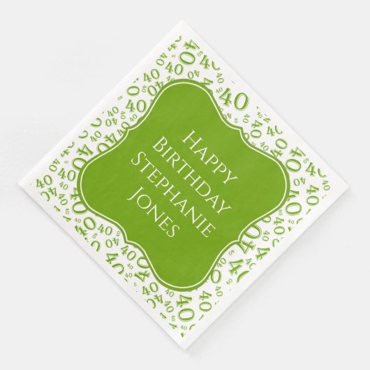 40e Verjaardag Groen/Wit Beugel Getal Patroon Servet (Hoek)