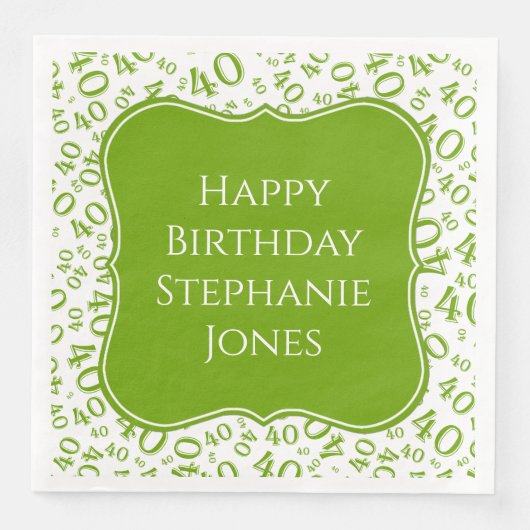40e Verjaardag Groen/Wit Beugel Getal Patroon Servet (Voorkant)