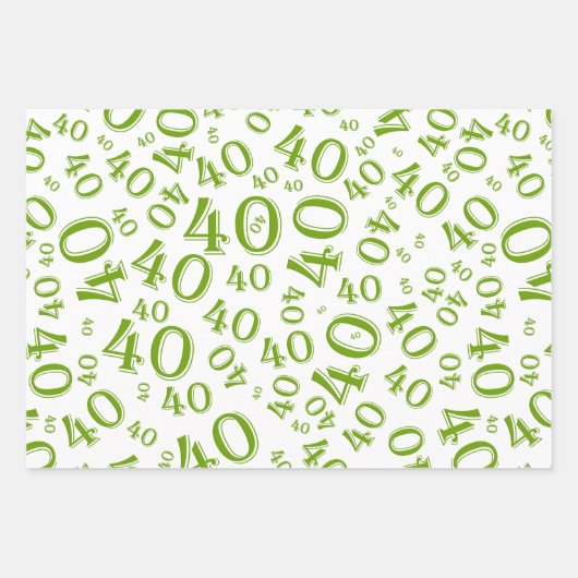 40e verjaardag Groen/wit Random Number Patroon 40 Inpakpapier Vel (Voorkant 2)