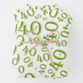 40e verjaardag Groen/wit Random Number Patroon 40 Inpakpapier Vel (In situ)