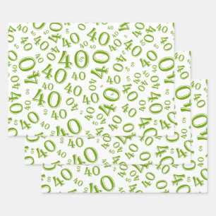 40e verjaardag Groen/wit Random Number Patroon 40 Inpakpapier Vel