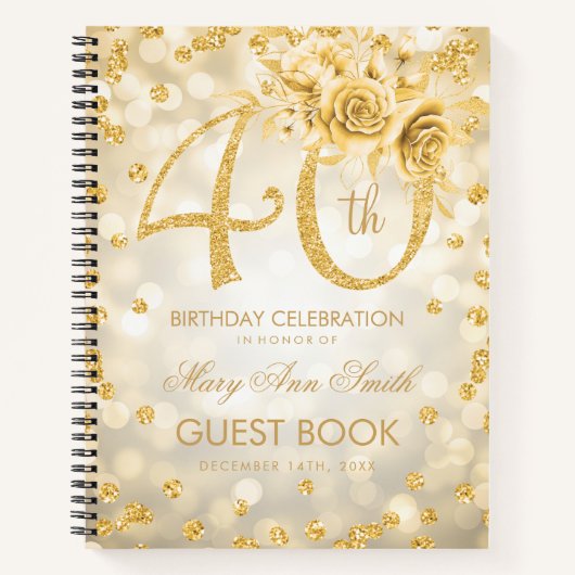 40e verjaardag Guestbook Gold Glam Lights Notitieboek (Voorkant)
