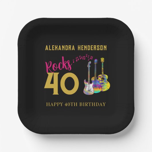 40e verjaardag Guitars Music Rocks 40 Papieren Bordje (Voorkant)