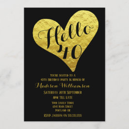 40e verjaardag Hallo 40 zwart en Faux Gold Heart Kaart