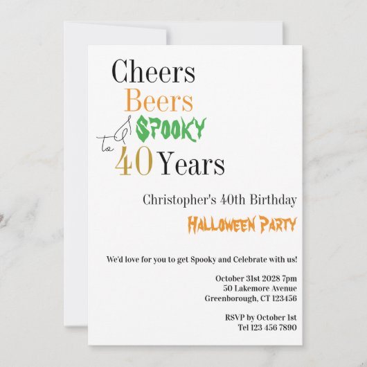 40e verjaardag Halloween Cheers Spooky Party Kaart (Voorkant)