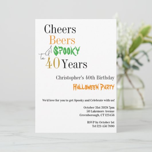 40e verjaardag Halloween Cheers Spooky Party Kaart (Staand voorkant)