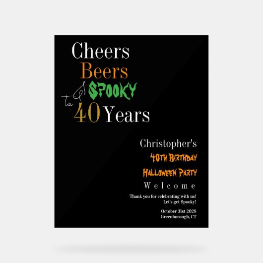40e verjaardag Halloween Spooky Party Welkom Acryl Bord (Voorkant)