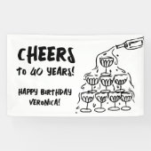 40e verjaardag Hand getrokken Champagne Vinyl Bann Spandoek (Horizontaal)