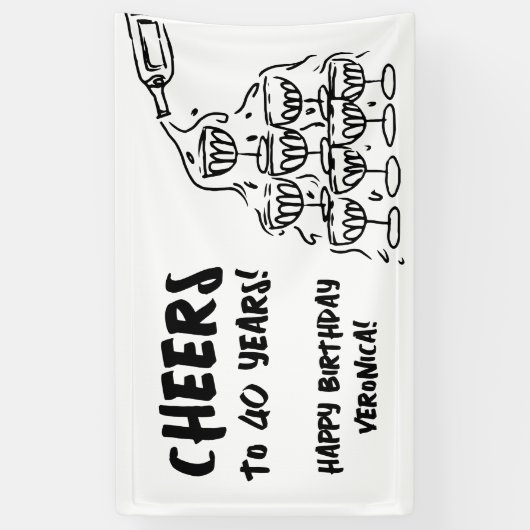 40e verjaardag Hand getrokken Champagne Vinyl Bann Spandoek (Verticaal)