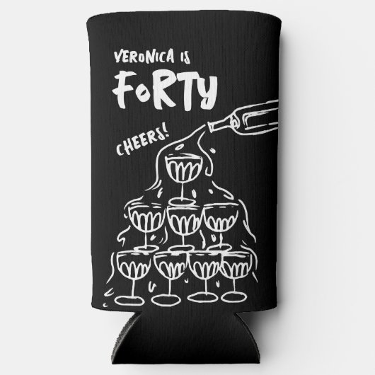 40e verjaardag Hand getrokken Koelboxxen Seltzer Blikjeskoeler (Voorkant)