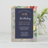 40e Verjaardag Handgemaakte  Tekening Wildflowers Kaart (Staand voorkant)