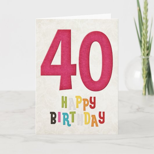 40e verjaardag Happy Birthday Kaart Design 3 (Voorkant)