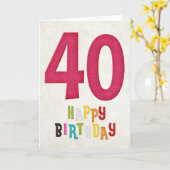 40e verjaardag Happy Birthday Kaart Design 3 (Gele Bloem)