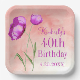 40e verjaardag Heldere roze bloemen Papieren Bordje