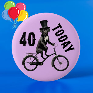 40e verjaardag Hond op een fiets 40 Veertig Ronde Button 5,7 Cm