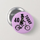 40e verjaardag Hond op een fiets 40 Veertig Ronde Button 5,7 Cm (Voorkant /achterkant)