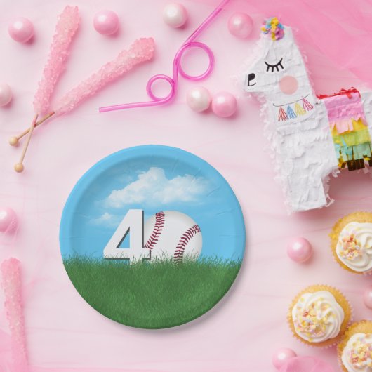 40e verjaardag honkbal in groen gras papieren bordje (Feest)