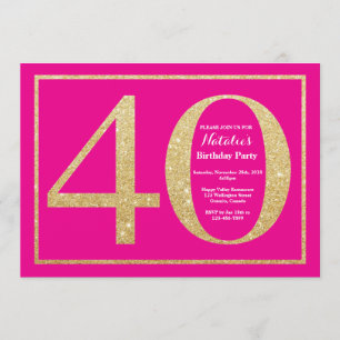 40e verjaardag Hot Pink en Gold Glitter Kaart