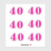 40e Verjaardag Hot Pink Nummer Veertig Custom Age Sticker (Vel)