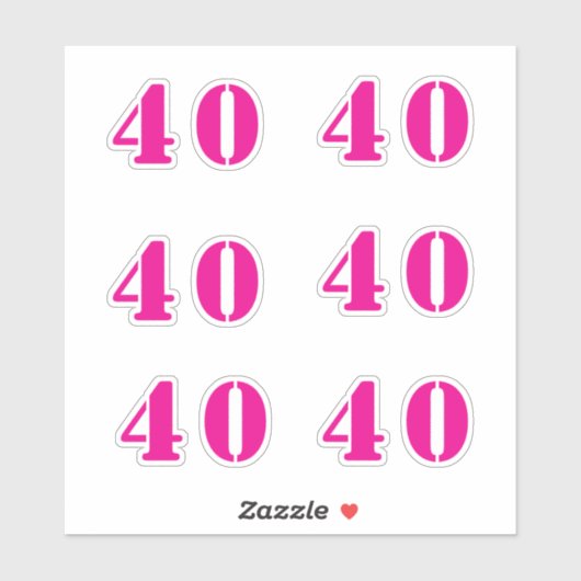 40e Verjaardag Hot Pink Nummer Veertig Custom Age Sticker (Vel)