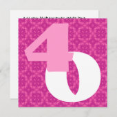 40e verjaardag Huge Numbers Hot Pink White W977 Kaart (Voorkant / Achterkant)