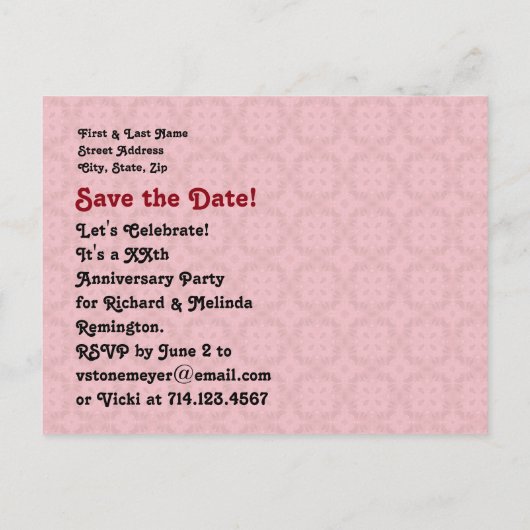 40e verjaardag Huwelijksjubileum Robijn Rood Z06 Aankondigingskaart (Achterkant)