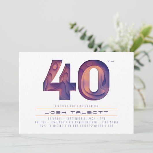 40e verjaardag in Modern Paars en Gold Kaart (Staand voorkant)