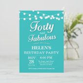 40e verjaardag Invitatie Aqua Turquoise Fabulous Kaart (Staand voorkant)