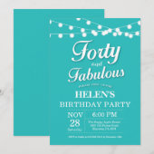 40e verjaardag Invitatie Aqua Turquoise Fabulous Kaart (Voorkant / Achterkant)