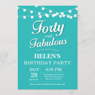 40e verjaardag Invitatie Aqua Turquoise Fabulous Kaart