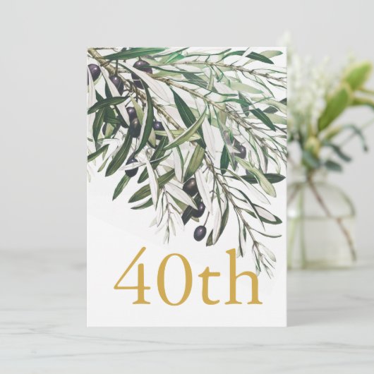 40e verjaardag Italiaanse Gouden Olijftak Elegant Kaart (Staand voorkant)