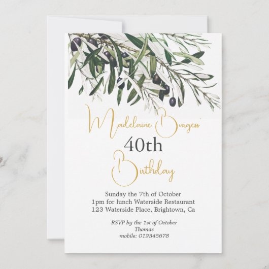 40e verjaardag Italiaanse Gouden Olijftak Elegant Kaart (Achterkant)