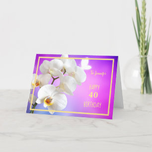 40e verjaardag Jennifer Orchids Elegant Gold Lijst Kaart