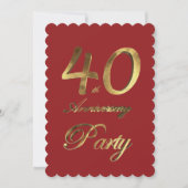 40e verjaardag Jubileum Gold Red Elegant Kaart (Voorkant)