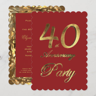 40e verjaardag Jubileum Gold Red Elegant Kaart