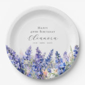 40e Verjaardag Juli Geboortebloem Larkspur Custom Papieren Bordje (Voorkant)