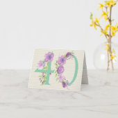 40e Verjaardag Kaart - VEERTIG - Paarse Aquarel (Gele Bloem)