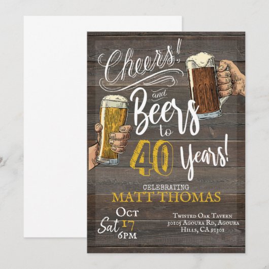40e verjaardag, kaas en bier kaart (Voorkant / Achterkant)