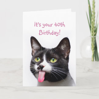40e verjaardag Kat uit de Tongue Funny Humor Kaart