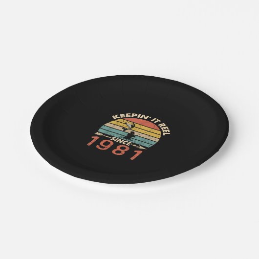 40e verjaardag - Keepin Reel sinds 1981 Vist Papieren Bordje (Gekanteld)