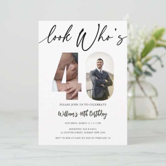 40e verjaardag: kijk eens wie 40 is! met twee foto kaart (Staand voorkant)