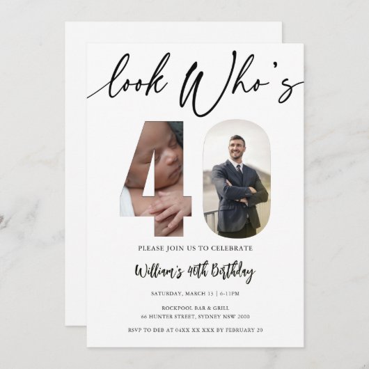 40e verjaardag: kijk eens wie 40 is! met twee foto kaart (Voorkant / Achterkant)